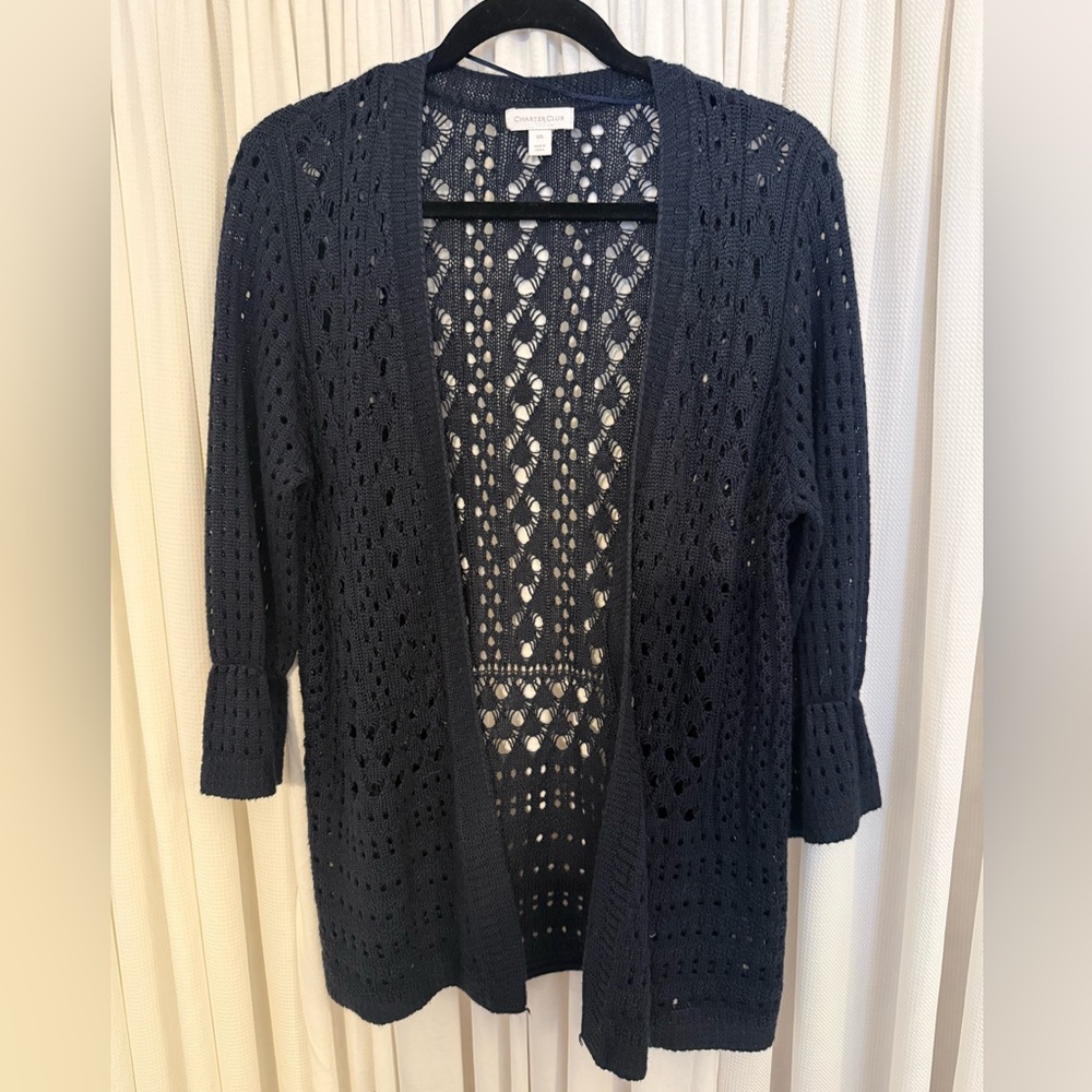 Charter Club Navy Open-Knit Cardigan